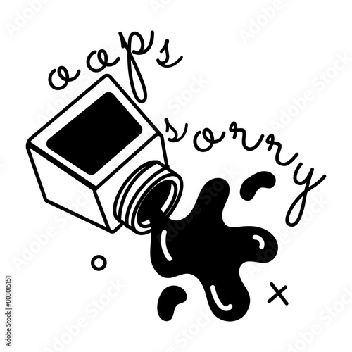 A glyph sticker of ink spill with sorry typography 