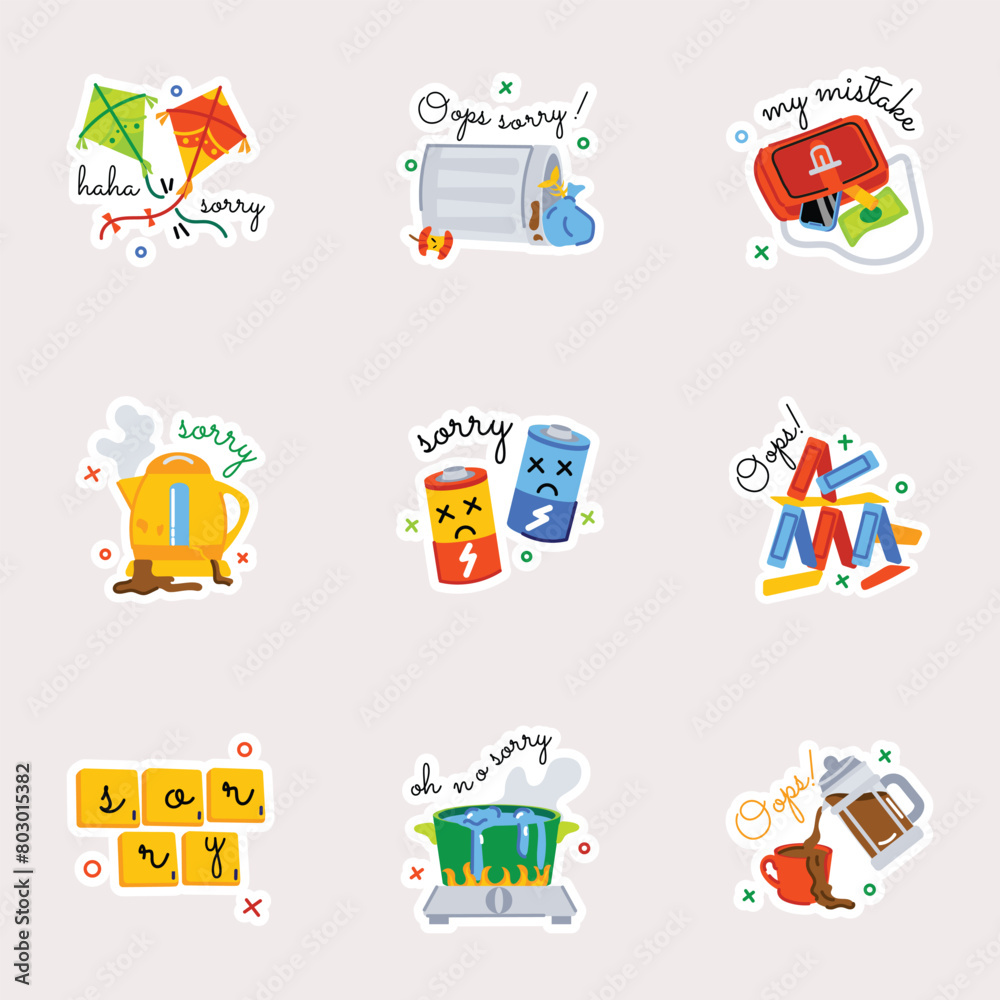 Handy Set of Sorry Messages Flat Stickers 

