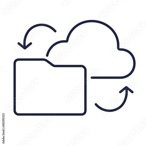 Cloud folder line icon. Data backup concept. Cloud sync and storage. Linear logo. Symbol on a white background. Modern outline pictogram. Editable vector stroke. Pixel Perfect.