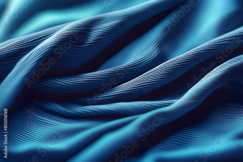Abstract fabric texture background, close up picture of purssian blue color thread, macro image of textile surface, wallpaper template for banner, website, backdrop, poster © superbphoto95