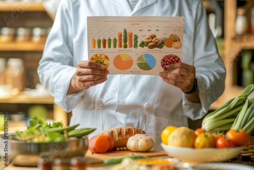 Chef Presenting Nutritional Chart in Kitchen