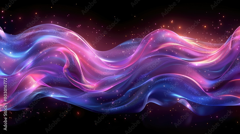 Fototapeta premium Dark purple and blue glossy wallpaper with abstract shapes. Glowing wavy texture