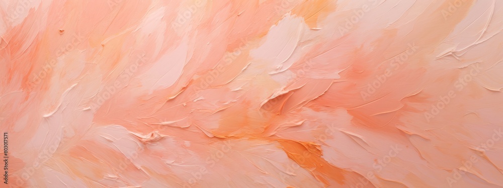 Closeup of abstract rough peach fuzz color colored art painting texture, with oil or acrylic brushstroke, floral pattern, flowers, petals