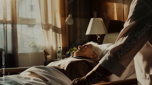 Elderly Patient in Bed with Nurse