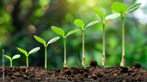 Young Plants Growing in Soil with Sunlight