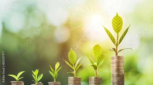Growing Plants on Stacked Coins Symbolizing Financial Growth