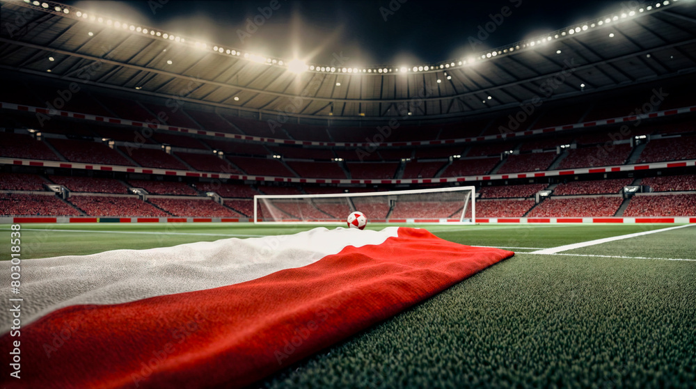 A Red flag at one corner of football stadium and soccer corner of a soccer field. Copy space.