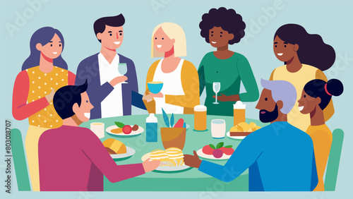 A community potluck dinner where individuals are honored and recognized for their efforts in promoting human rights and equality.. Vector illustration