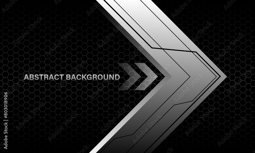 Abstract silver arrow direction black circuit cyber geometric on dark grey hexagon mesh design modern luxury technology futuristic background vector Abstract silver arrow direction black circuit cyber geometric on dark grey hexagon mesh design modern luxury technology futuristic background vector