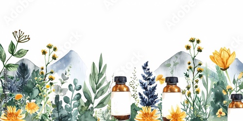 Alternative medicine with medicinal herbs background picture,  photo