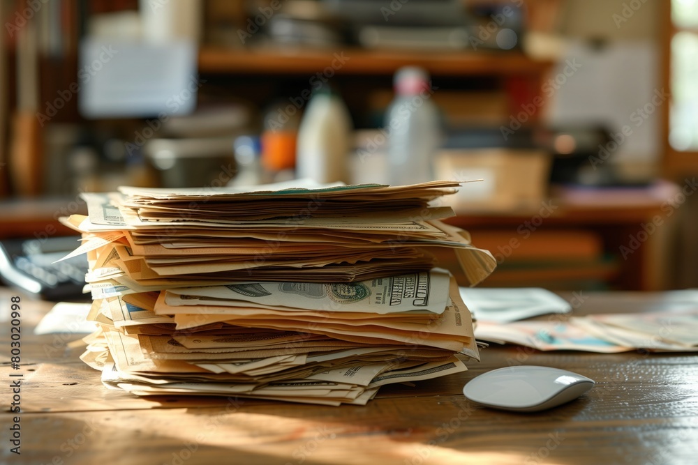 A stack of bills and receipts arranged neatly on a desk next to a calculator and a computer mouse, symbolizing the need for organized finances for both corporations and individuals A stack of bills and receipts arranged neatly on a desk next to a calculator and a computer mouse, symbolizing the need for organized finances for both corporations and individuals