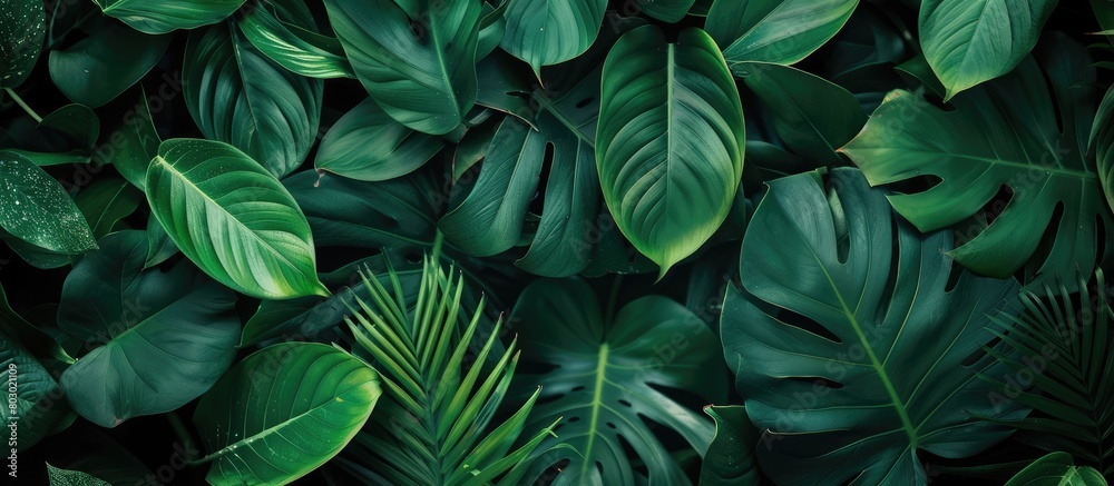 A layout featuring creative tropical green leaves with space for text. Represents the concept of spring in nature. Displayed in a flat lay style. A layout featuring creative tropical green leaves with space for text. Represents the concept of spring in nature. Displayed in a flat lay style.