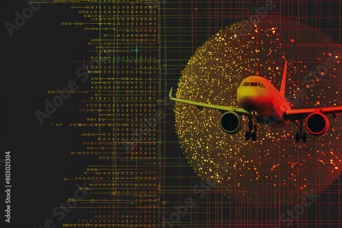 Airplane on abstract technology background. 