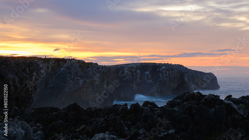 Beautiful sea cliffs of the Asturian coast with a sunset
