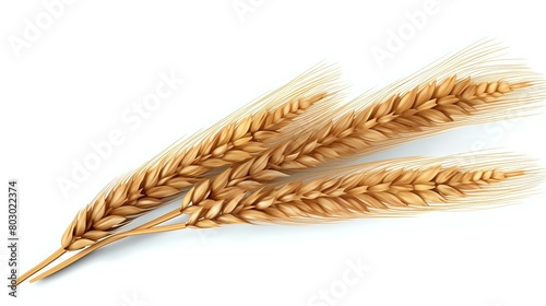 Yellow Wheat: Three-Dimensional Ear on Transparent or White Background