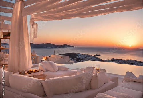 Fototapeta Naklejka Na Ścianę i Meble -  sunset in island or beach very beautiful sitting arrangments on the beach