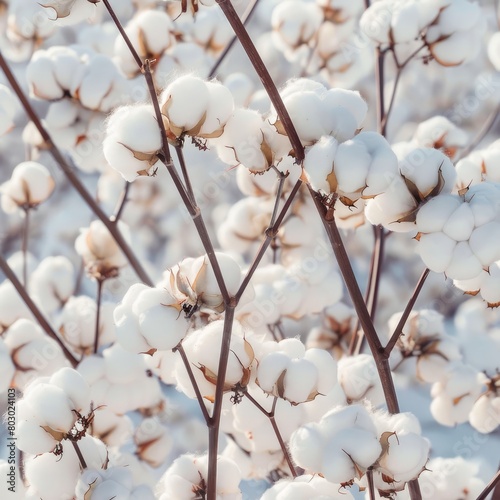 A beautiful sprig of cotton on a white background, a place for text. Delicate white cotton flowers.