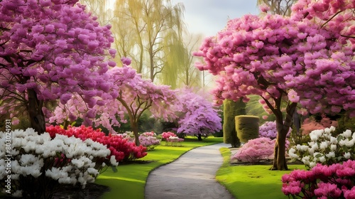  Welsh Garden Splendor  Springtime Arch and Blooming Rhododendron 