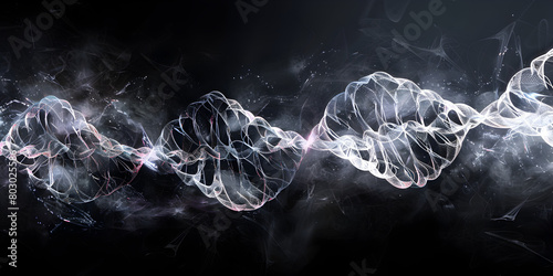 
Science template, wallpaper or banner with a DNA molecules,A bright particulate 3D rendered DNA on a dark bokeh background. DNA genealogy.
 photo