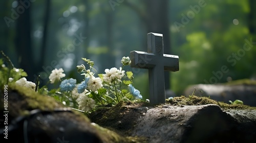 Grave Marker Cross: Capturing Catholic Cemetery's Solemn Beauty
