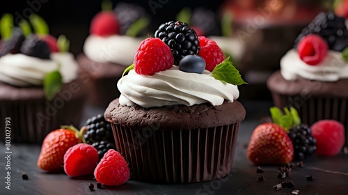 Delicious Chocolate Cupcakes: Cream Cheese Frosting and Fresh Berry Toppings