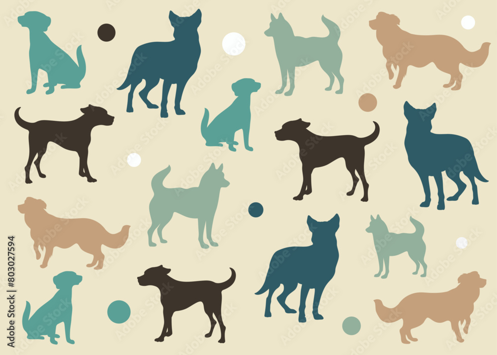 Fototapeta premium Pattern with dogs of different breeds in vector.