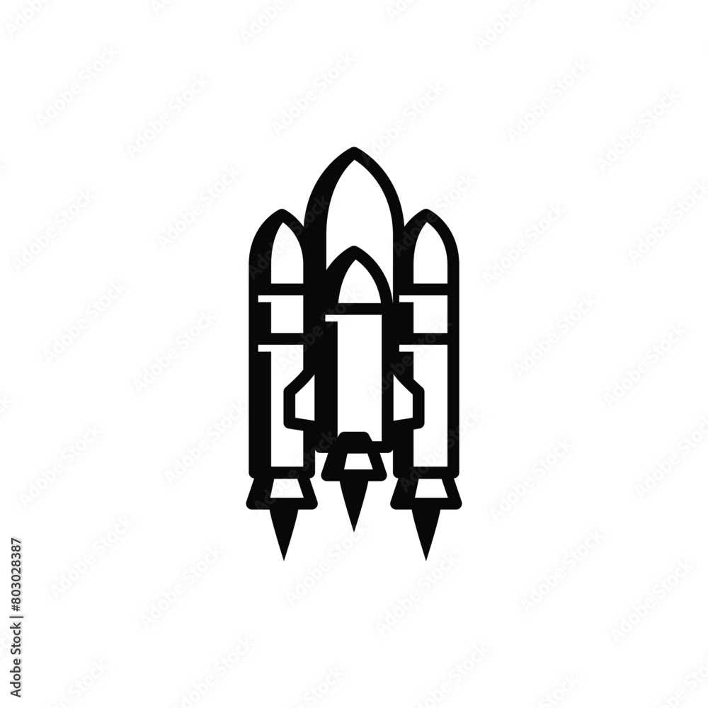 Simple black and white icon of rocket space shuttle launching Simple black and white icon of rocket space shuttle launching