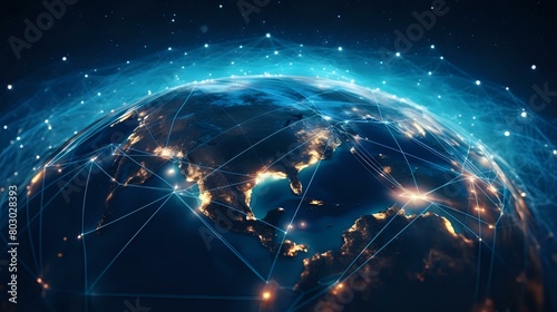 Earth's Connectivity: Future Tech Lines, Global Network, Social Media Hub #803028393