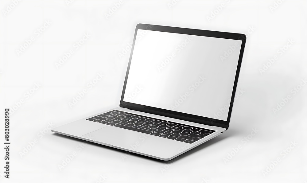 studio mockup featuring a sleek laptop against a white screen backdrop studio mockup featuring a sleek laptop against a white screen backdrop