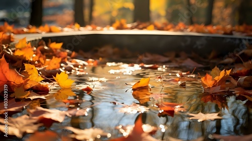 Park Serenity  Eco Podium with Autumn Leaves Floating in Transparent Water