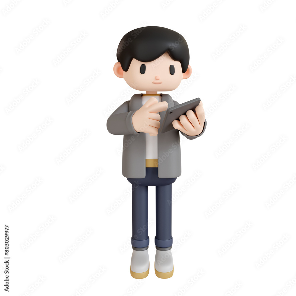 3d rendering a man using a tablet transparent 3d rendering a man using a tablet transparent