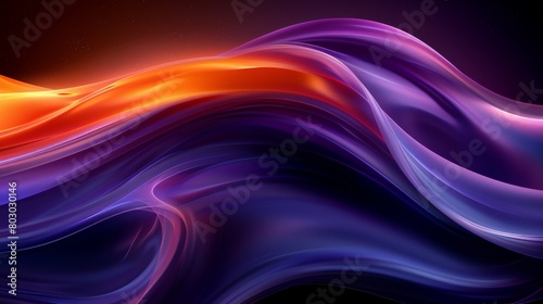 Vibrant abstract background with dark purple and orange waves creating a dynamic curve effect under a starry gradient sky