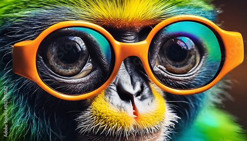 cute monkey with sunglasses  photo