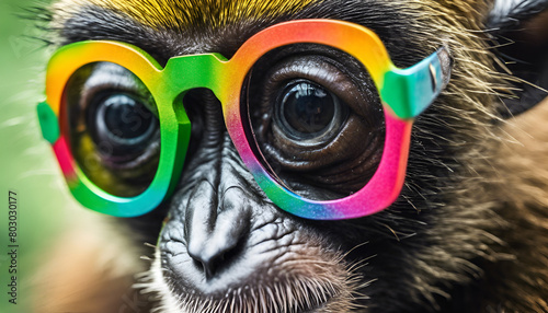 cute monkey with sunglasses  photo