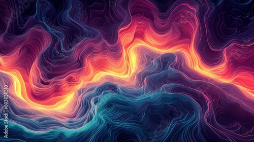 Energetic abstract background with swirling psychedelic patterns in fiery reds and cool blues, perfect for artistic projects and modern designs photo