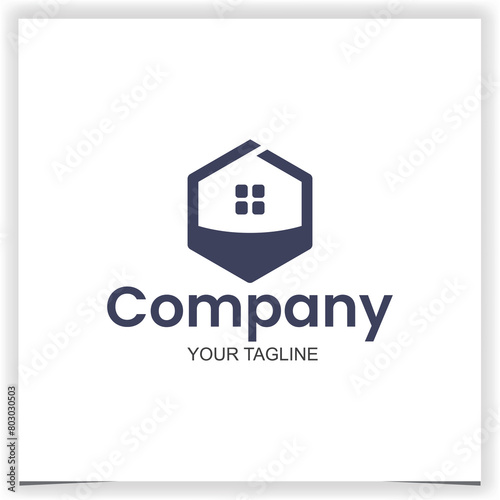 hexagon house logo design template