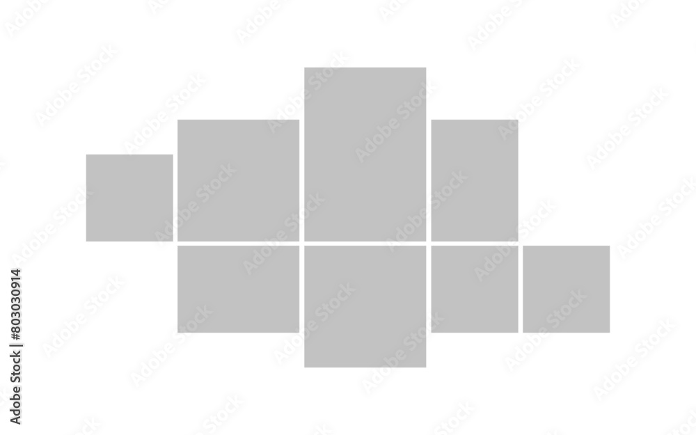Blank pictures or photos frame collage template for album presentation, digital wall photo collage, scrapbook, 8 vector isolated rectangles Blank pictures or photos frame collage template for album presentation, digital wall photo collage, scrapbook, 8 vector isolated rectangles