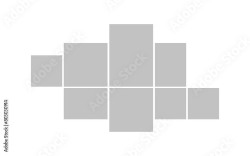 Blank pictures or photos frame collage template for album presentation, digital  wall photo collage, scrapbook, 8 vector isolated rectangles