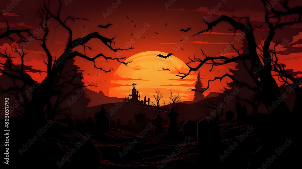 Spooky Halloween Graveyard: Silhouette Abstract Background
