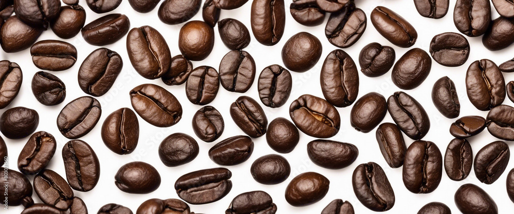 Obraz premium roasted coffee beans, top view, isolated white background 