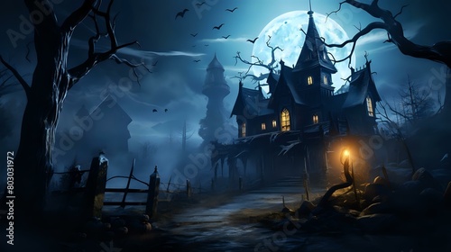 Dark Night, Haunted House: Halloween Creepy Forest Conjures Eerie Atmosphere © Abbassi