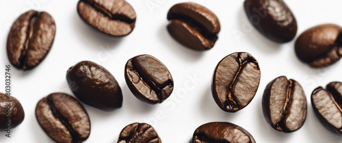 roasted coffee beans  top view  isolated white background 