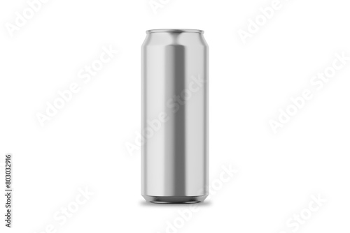 Blank tall soda or beer can mockup isolated on white background. Aluminum thin can in silver, 3d rendering.