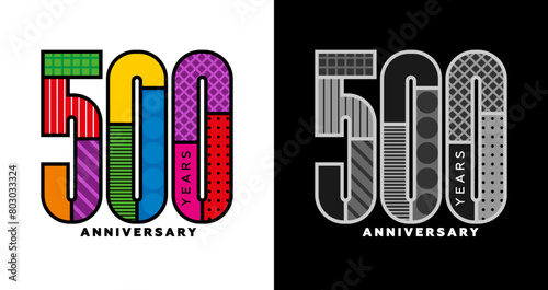 500th anniversary, five centenary logo set, colorful logo for celebration, invitation, congratulations, web template, flyer and booklet, retro photo