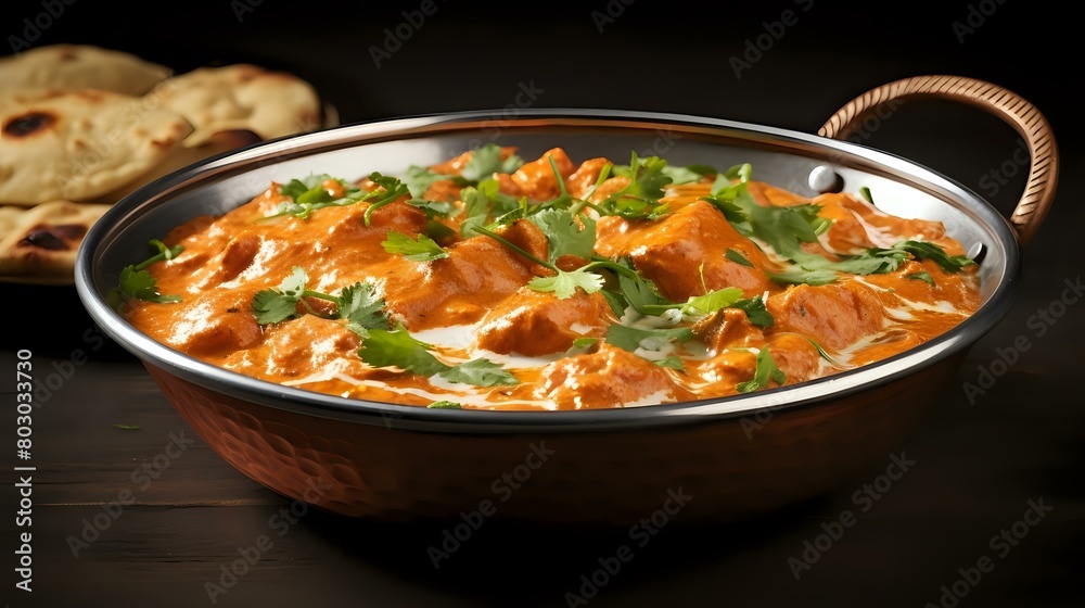 Authentic Indian Dish: Butter Chicken Curry in Isolated Balti Dish