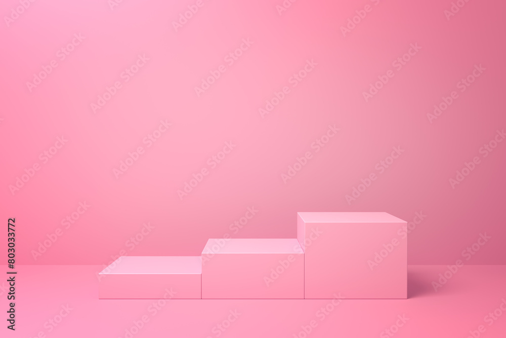 Three pink geometric steps on a background Three pink geometric steps on a background