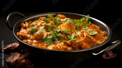 Indian Cuisine: Butter Chicken Curry in Isolated Balti Dish