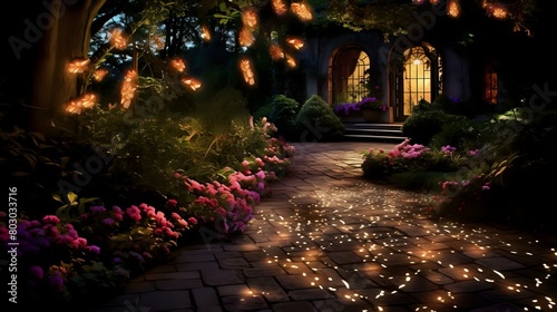 Greening the Night: Lamps Illuminate Garden, Symbolizing Earth's Renewal
