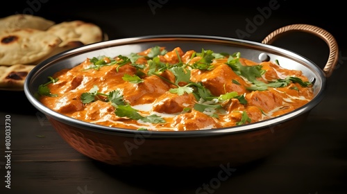 Authentic Indian Dish: Butter Chicken Curry in Isolated Balti Dish