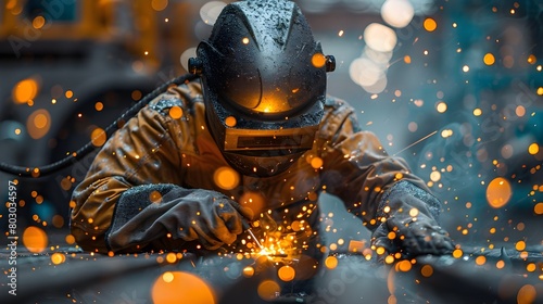 workers working welding wearing hazmat suit. photo